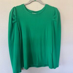 Girls Long Sleeve Pleated Puff Knit Green Long Sleeve Top